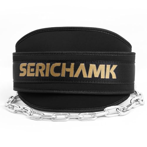 Weighted Dip Belt for Weight Lifting - 46" Pull Up Belt With Chain & Loading Straps - color: Black