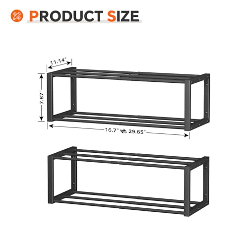 Homeiju Hanging Shoe Organizer,2 Pack Wall Mounted Shoe Rack Holds 12 Pairs,Space Saving Metal Wall Shoe Rack,Hanging Shoe Rack Shoe Holder for Small Space,Entryway,Closet,RV,Camper（Black - color: Black
