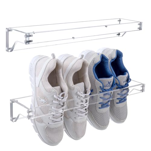 MyGift Premium 10mm Thick Clear Acrylic Hanging Shoe Storage Organizer Racks, Wall Mounted Space Saving Footwear Holder for Closet, Mudroom, Entryway, Set of 2 Holds 4 Pairs