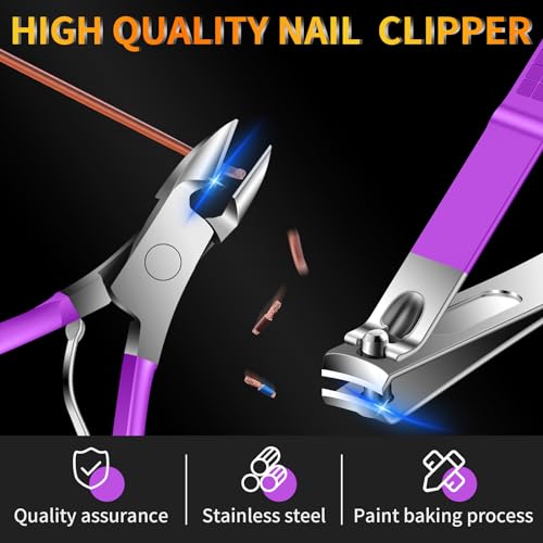 Manicure Set 16Pcs Professional Stainless Steel Pedicure Kit Mens Grooming Kit Fingernail & Toenail Clippers Set Manicure Kit with Luxurious Travel Bag, Sharp Nail Scissors and Clipper (Purple) - color: 16Pcs-Purple