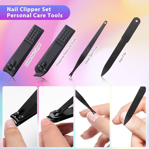 CGBE Nail Clippers Set, 12pcs Stainless Steel Nail Kit for Men, Manicure Set Pedicure kit for Mens Gifts - Black - color: Black-12pcs