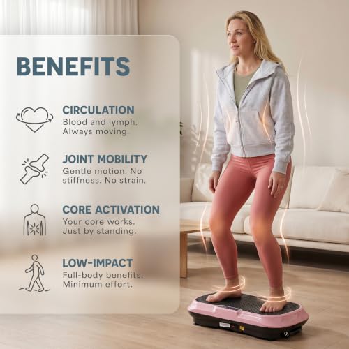Lifepro Waver Vibration Plate Exercise Machine with 99 Speeds & 10 Presets | Resistance Bands, Non-Slip Surface, 330 lbs Capacity — Vibration Plate for Lymphatic Drainage, Body Toning, Full-Body Workout - color: Pink