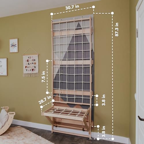 Wood And Hearts Indoor Rope Climbing Wall for Kids Active Play - Wooden Rope Wall with Sit-Up Bar & Decorative Panels for Playroom (Climbing Module 3, Sit-Up Bar) - size: Climbing Module 3