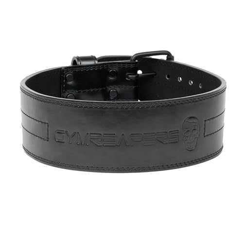 Gymreapers Weightlifting Belt 6MM Genuine Leather - Double Prong Power Belt Heavy Duty 4-Inch Wide - Strong, Stabilizing Back Support For Deadlifts, Squats Powerlifting - size: X-Large