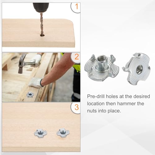 HARFINGTON M3x6mm T-Nuts 4 Pronged Tee Nut 0.47" x 0.24" Fully Thread Carbon Steel Inserts for Wood, Rock Climbing Holds, Cabinetry, Furniture 100pcs - size: M3x6mm, 12mm