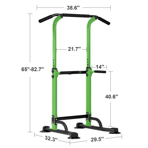 SogesHome Multi-Function Power Tower Pull Up Bar Dip Station for Home Gym | Height Adjustable PullUp Dip Stand, Full Body Strength Training Equipment, Fitness Workout for Push Ups Dips, 330LB Capacity - color: Green