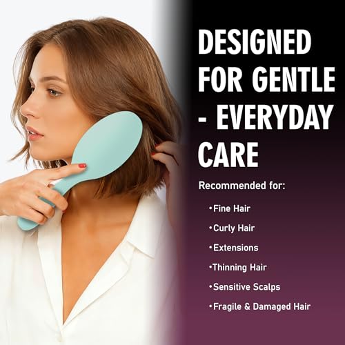 EAGLE FORTRESS Boar Bristle Hair Brush for Women, Men & Kids, Detangling Hair Brush with Polished Nylon Pins for Fine, Thin, Wet & Dry Hair, Hair Extensions, Smooth & Shine – Turquoise - color: Mint