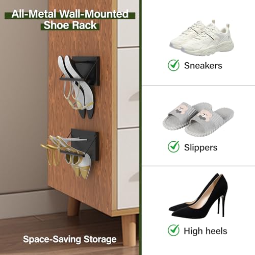 Foldable Wall Mounted Shoe Rack Set of 4, Metal Hanging Shoe Organizer, 12.5 Inch Wall-Mount Shoe Organizer, Efficient Holder and Storage Rack for Various Shoes