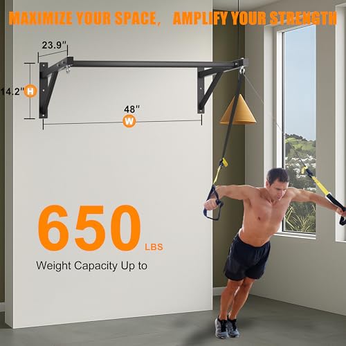 Pull Up Bar Wall Mounted, Heavy Duty 650 lbs Capacity Chin Up Bar, 48" Multi-Grip Strength Training Pull-up Bars, for Home Gym Garage/Backyard Total Body Workout, Ease Of Use Mounting - color: Black