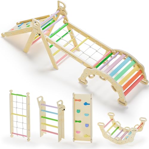 BlueWood 2024 8-in-1 Pikler Triangle Climbing Set Toddler Toys Indoor Baby Jungle Gym Climber Playground for Kids - Rainbow - color: Rainbow