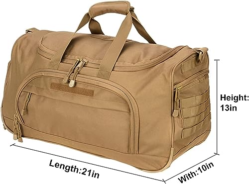 HYKING Gym Bag for Women & Men Tactical Duffle Military Weekender Work Out Lightweight Waterproof Sports Tote Shoe Pocket Tan - color: Tan