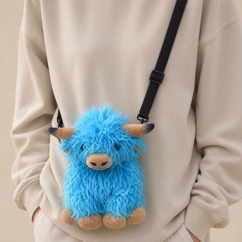 Funny Highland Cow Rock Climbing Chalk Bag, Soft Fluffy Cow Climbing Chalk Pouch with Drawstring Adjustable Belt, Fit Bouldering, Gymnastics Outdoor Activities for Climbers - color: blue