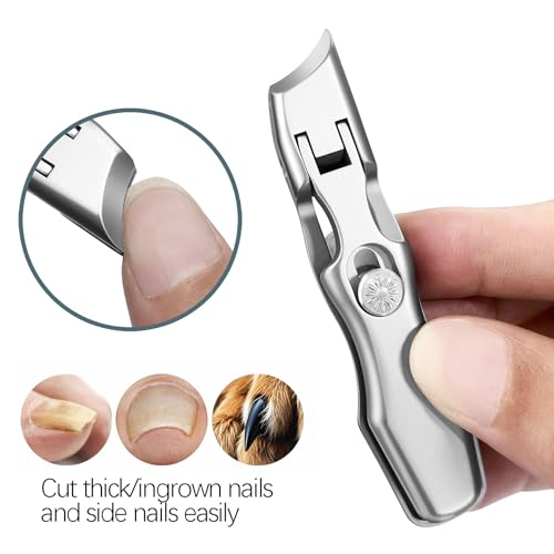 Curved & Slanted Nail Clipper Set, Wide Jaw with Folding Safety Lock, Heavy Duty Stainless Steel Toenail Clippers with File & Ear Pick, Anti-Splash for Thick Ingrown Nails for Seniors, Men - color: Curverd & Slanted Set