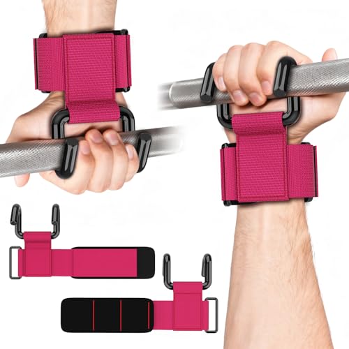 GPANDAG Weight Lifting Hooks for Men and Women (Pair) | 330 LB Heavy Duty Gym Lifting Wrist Strap Hook for Deadlifts, Pull-Ups, Strength Training, 0.4inch Grip Weightlifting Hooks - color: Rose Red