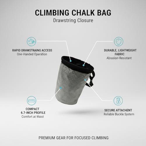 Climbing Chalk Bag with Drawstring Closure - Lightweight Waist Pouch for Rock Climbing, Bouldering & Gym Training (1 Pack) - color: Gray