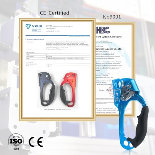 UIAA & CE Certified Hand Ascender Rock Climbing Tree Arborist Rappelling Gear Equipment Rope Clamp for 8~13MM Rope - color: Blue Pro-Right