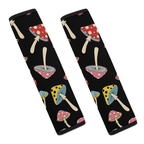 2 Pack Universal Fit Seat Belt Shoulder Pad for Kids, Car Seats Pushchair Strollers High Chair Pushchair, Colorful Mushrooms Shoulder Protector, Anti-Slip Pad - color: Pattern 964