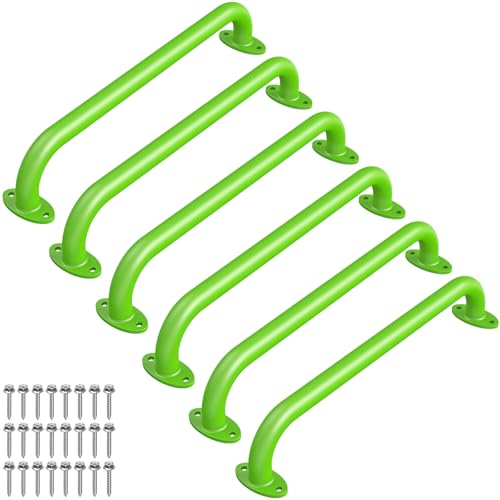 Dolibest 6 Pack 17 Inch Playground Handles, Metal Monkey Bars Indoor & Outdoor, Heavy Duty Ceiling Grab Bars & Wider Base for Climbing Frames, Treehouses, Swing Sets, Wall Ladders & Bunk Beds –Green - color: ‎green 2- 17 Inch-6pcs