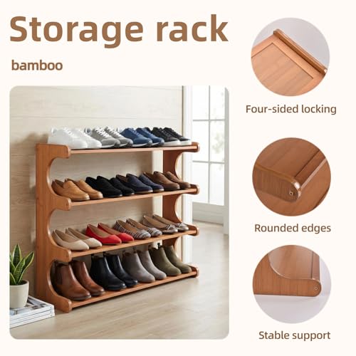 Shoe Rack,4 Tier Shoe Organizer Storage Shelf,Bamboo Narrow Shoe Closet,Small Space Shoe Rack,for Entryway Closet 30.7×7.48×19.3inch - size: 4 Tier-30.7" Wide