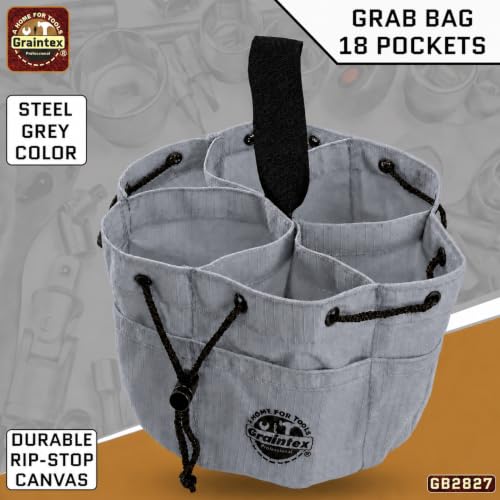 Graintex 18 Pockets Grab Bag Rip-stop Canvas Drawstring Closure, Small Part Organizer Pouch, Small Tools, Screws, Parts, Parachute Tool Bag for Efficient Storage - Steel Grey - color: Steel Grey