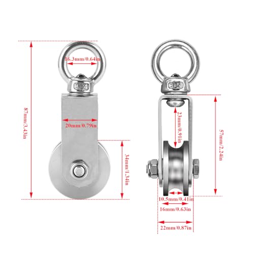 Cable Pulley Wheel Stainless Steel Snatch Rigging Blocks Heavy Duty Rope Pulley Swivel Pulley Block with Carabiner for Rigging Lifting Gym Equipment 2pcs 1.34in - size: 2 pcs