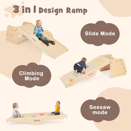 INFANS 7 in 1 Climbing Toys for Toddlers, Upgrade Wooden Montessori Cube Climber Set with Reversible Ramp Slide Ladder Seesaw, Indoor Pikler Climb Activity Jungle Gym Present for Kids Age 3+ - style: 7 in 1