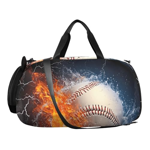 Kids Sports Duffel Bag for Boys & Girls - Fire Ice Baseball 100% Polyester Gym Bag with Separate Shoe Compartment, Adjustable Shoulder Strap, Compact Travel & Workout Gear Bag - color: Fire Ice Baseball
