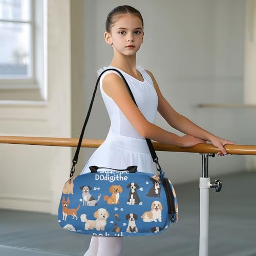 Kids Sports Duffel Bag for Boys & Girls - Dog Puppy Patterns 100% Polyester Gym Bag with Separate Shoe Compartment, Adjustable Shoulder Strap, Compact Travel & Workout Gear Bag - color: Dog Puppy Patterns