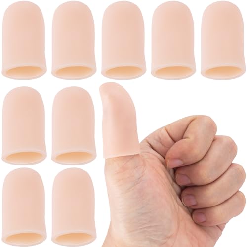 Joez Wonderful 10pcs Gel Finger Cots, Silicone Finger Covers, Thumb Protector Finger Support Protector Caps Gloves - color: [10pcs] Small, Skin Colour