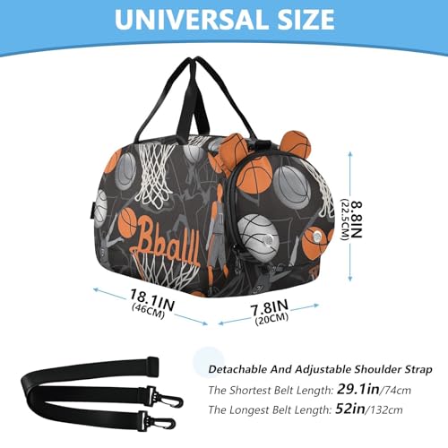 Kids Sports Duffel Bag for Boys & Girls - Basketball Players Balls 100% Polyester Gym Bag with Separate Shoe Compartment, Adjustable Shoulder Strap, Compact Travel & Workout Gear Bag - color: Basketball Players Balls