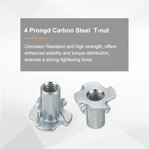 HARFINGTON M6x16mm T-Nuts 4 Pronged Tee Nut 0.69" x 0.63" Fully Thread Carbon Steel Inserts for Wood, Rock Climbing Holds, Cabinetry, Furniture 100pcs - size: M6x16mm, 17.5mm