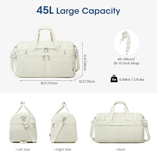G4Free 45L Travel Duffle Bag for Women Men 3 in 1 Duffel Bags with Shoes Compartment Gym Backpack for Weekender Overnight, Beige - color: Beige
