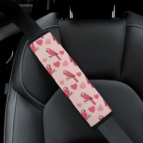 2 Pack Pink Cute Sweet Cartoon Parrots Hearts Car Seat Straps Shoulder Pads Soft Padded Seat Belt Cushion for Kids, All Vehicles, Pressure Relief - color: Pattern 593