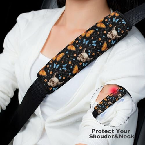 2PCS Halloween Moth Butterfly Horror Skeleton Skull Seat Belt Shoulder Pad Soft Padded Harness Pads Strap for Adults and Children, All Vehicles, Anti-Slip Pad - color: Pattern 991