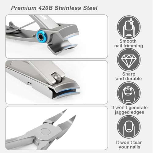 Heavy Duty Toenail Clipper Set for Seniors with Case | 8 in 1,Precision Sharp Blades,Great for Home and Travel