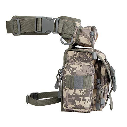 Jueachy Drop Leg Bag for Men Tactical Metal Detecting Thigh Pack with Water Bottle Pouch - color: ACU