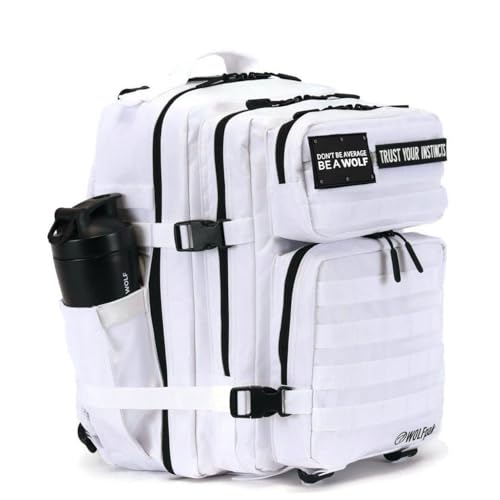 WOLFpak 35L Athletic Gym Backpack - Durable 1000D Waterproof Oxford Material with MOLLE Webbing, Laptop Pocket - color: Polar White