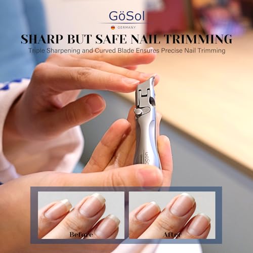 Ingrown Nail Clipper, Sharp Stainless Steel Slanted Finger Toe Nail Cutter | Angled Nail Cutter, Anti-Splash, Built-in Lock, One Handed Nail Trimmer, Curved Blades, Wide Jaw, Cuticle Trimmer, Washable - style: Slanted Nail Clipper