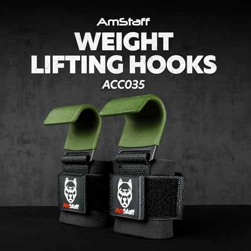 AmStaff Fitness Weight Lifting Hooks (Pair) - Gym Wrist Straps with Steel Hooks for Weightlifting, Pull-Ups, Deadlifts, Strength Training, and Fitness Workouts - Adjustable Neoprene Wrist Support - color: Green