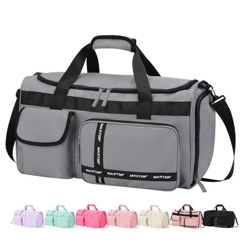 MAXTOP Gym Bag for Women Men Travel Duffle Bag Large Capacity Carry On Weekender Overnight Bag With Shoe Compartment Gym Tote Dry Wet Separation Duffel Bag for Travel - color: Grey, style: Gym Bag