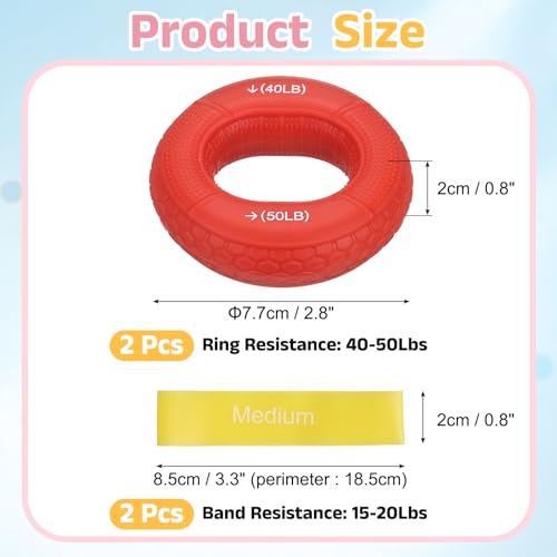 Silicone Ring Grip Strength Trainer with Finger Extension Band, Hand Grip Strengthener Forearm Trainer - color: Red, size: 40-50LB