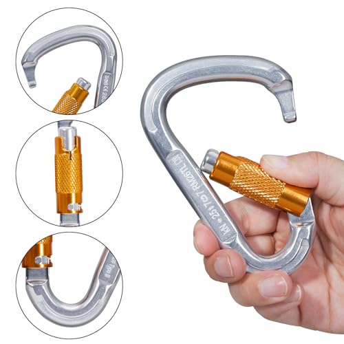 Auto Locking Rock Climbing Carabiner Clips, Heavy Duty Asymmetrical Carabiner Connector Used for Rappelling Rescue Outdoor Climbing, Mountaineer, Hammock, Camping - color: 25KN（4pack）