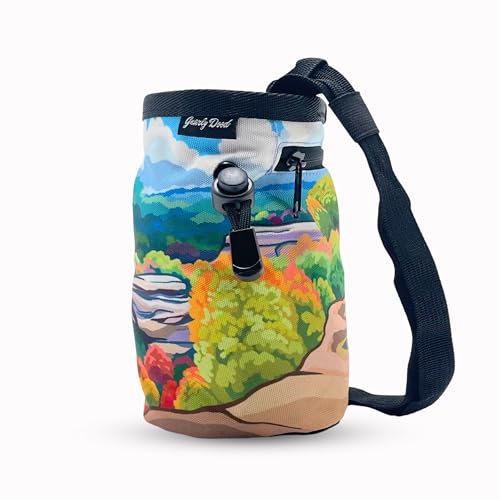 Rock Climbing Chalk Bag | for Outdoor, Gym, & Bouldering | Adjustable Waist Belt, Durable Drawstring Closure, & Zippered Pocket - style: Red River Gorge