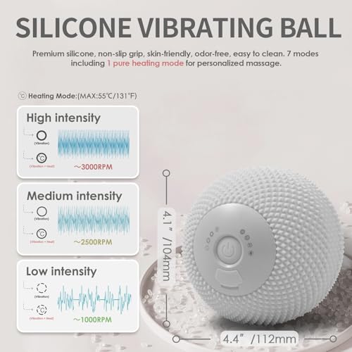 Heating Vibrating Massage Ball with 7 Modes & Memory Function for Myofascial Release, Deep Tissue and Trigger Point Muscle Therapy - Targets Back, Hip, Leg, Neck & Foot (Gray) - color: Gray