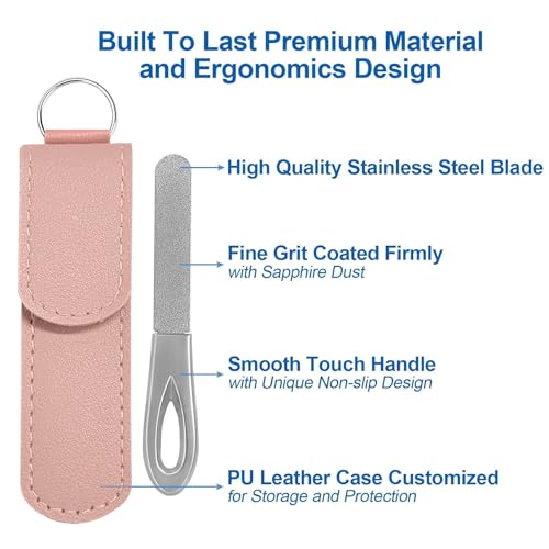Metal Nail File with Case, 2 Pack Keychain Nail Files for Natural Nails, Fingernail Files Diamond Round Tip Stainless Steel Double Sided Fine Grit Silver Filer with Leather Sheath Travel Pink Purple - size: 2 Pack 3.6 in Silver/Pink/Purple Keychain