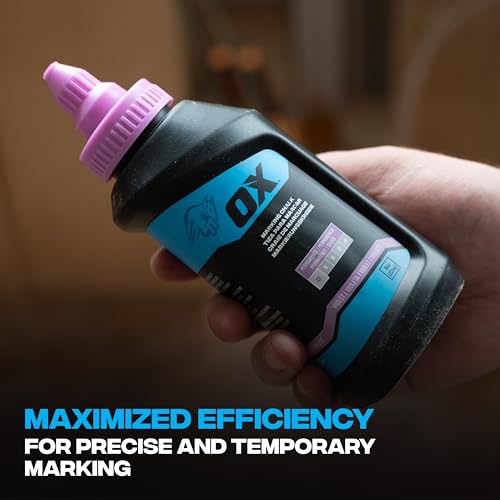 OX Violet Chalk Line Powder 8oz - Dust-Off Chalk Refill | Purple chalk line refill, zero permanence, leak-proof cap, high-flow nozzle, weather resistant, wood concrete metal stone - color: Violet - Dust-Off