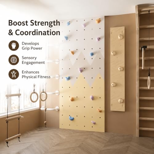 Kids Climbing Wall Panel, Wood Swedish Ladder Climbing Wall Panel 1.22m × 2.44m, Indoor Home Use Bouldering Wall for Physical Training, Grip Sphere Board