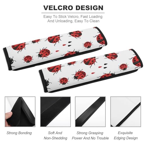 Soft Padded Car Seat Straps Shoulder Pads for Elderly Support, All Vehicles, 1 Pair Ladybug Rain Beige Shoulder Protector Anti-Slip Pad - color: Pattern 771