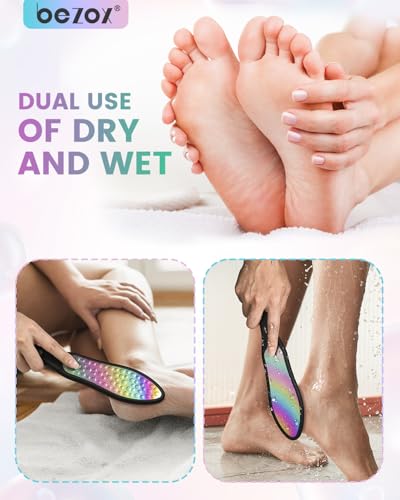 BEZOX Foot File Callus Remover(1 PCS), Double Sided Callus File Scraper, Foot Scrubber for Cracked Heel and Foot Corn Removal, Stainless Steel Pedicure File - Rainbow - style: Rainbow