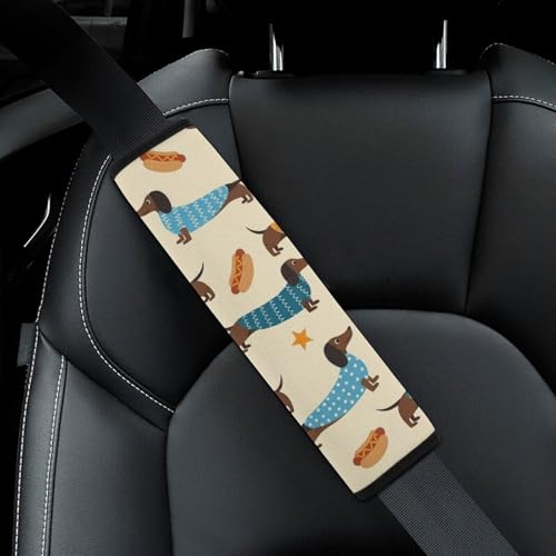 Universal Soft and Comfortable Car Seat Straps Shoulder Pads for Adult Use, Stroller Pushchair High Chair, 2PCS Sausage Dog Dachshund Beige Harness Pads Strap - color: Pattern 35